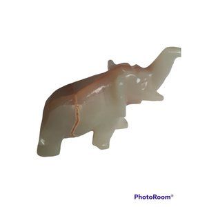 Carved Onyx Elephant Figurine Sculpture Marble Stone W Raised Trunk 5.5" Animal